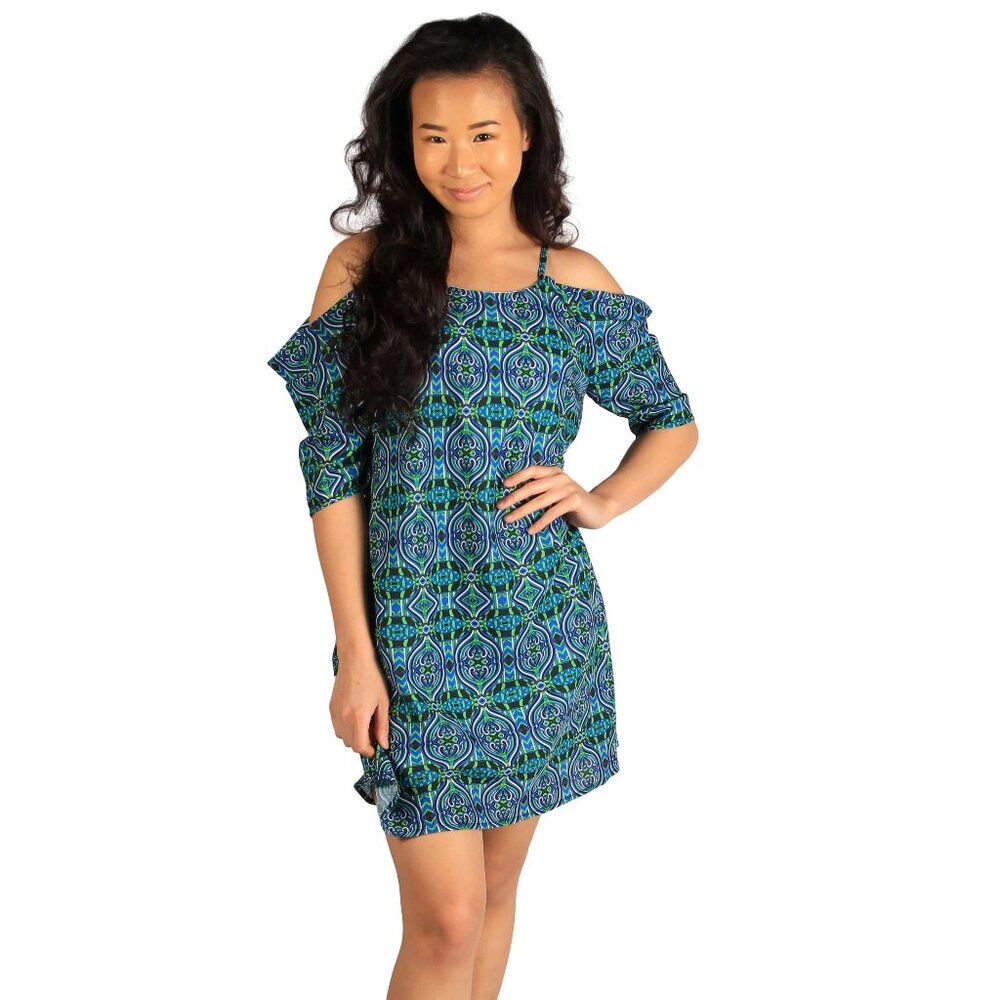 NWT Blissfully Brand Lipa Cold Shoulder Mini Dress‎ Boho Resort Summer Vacation